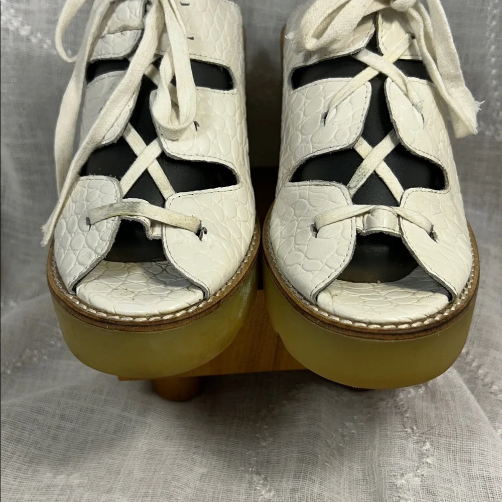 TBA To Be Announced leather lace up heeled sandals